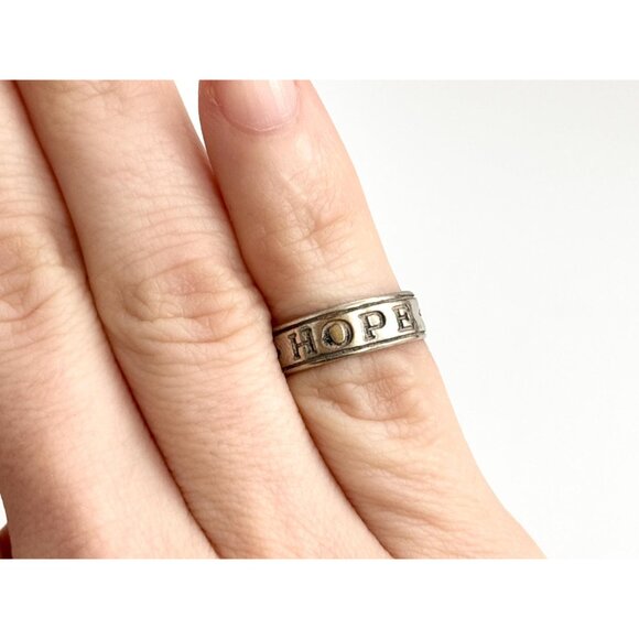 HOPE Carved Sterling Silver Adjustable Open Shank 925 Unisex Vintage Ring - sz 4 - Picture 11 of 15